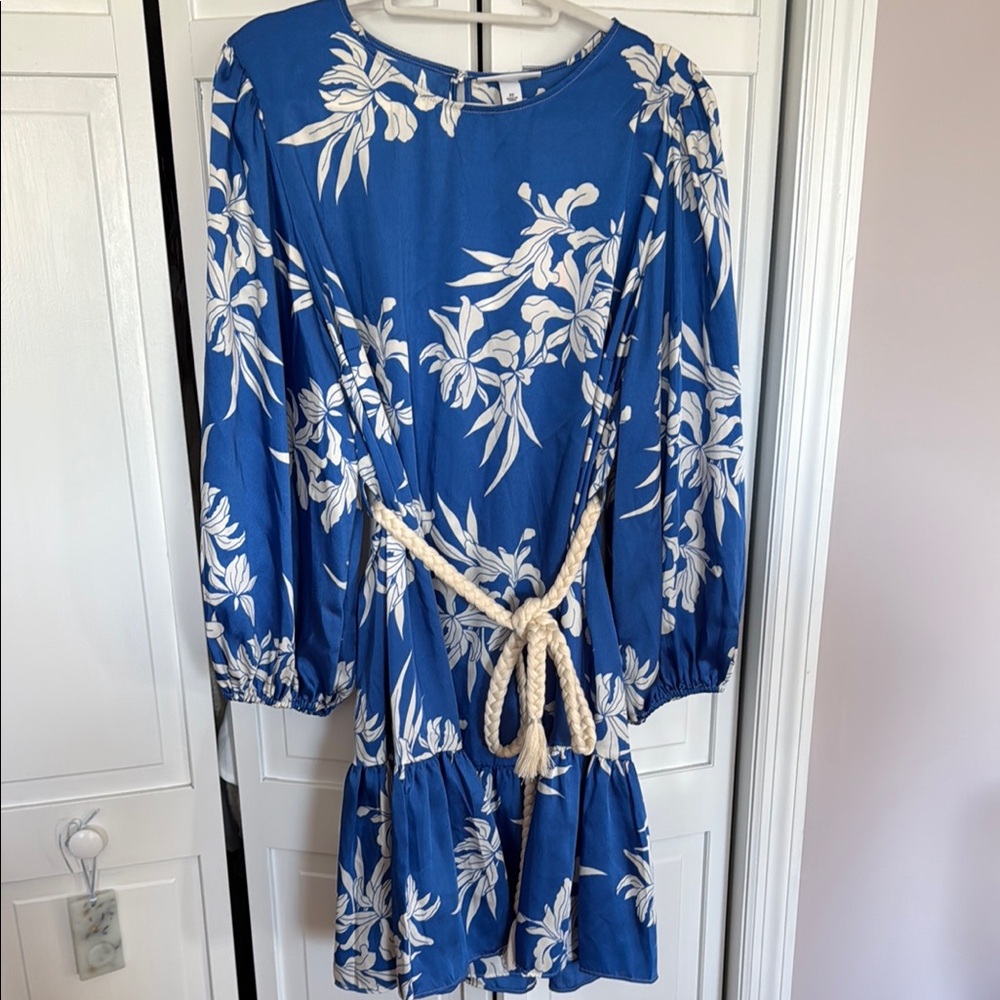Alexis Blue Dress with Floral Design
